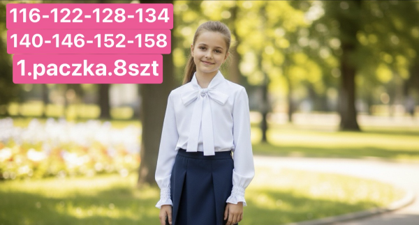 Koszule dziewczęce Roz 116-158, 1 kolor Paczka 8 szt